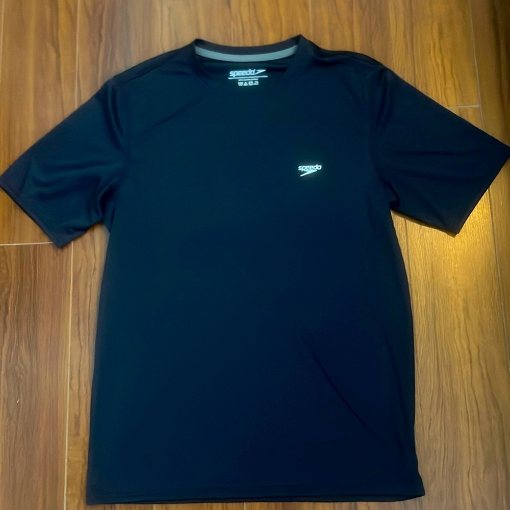 Speedo, navy blue compression gym and swim top.